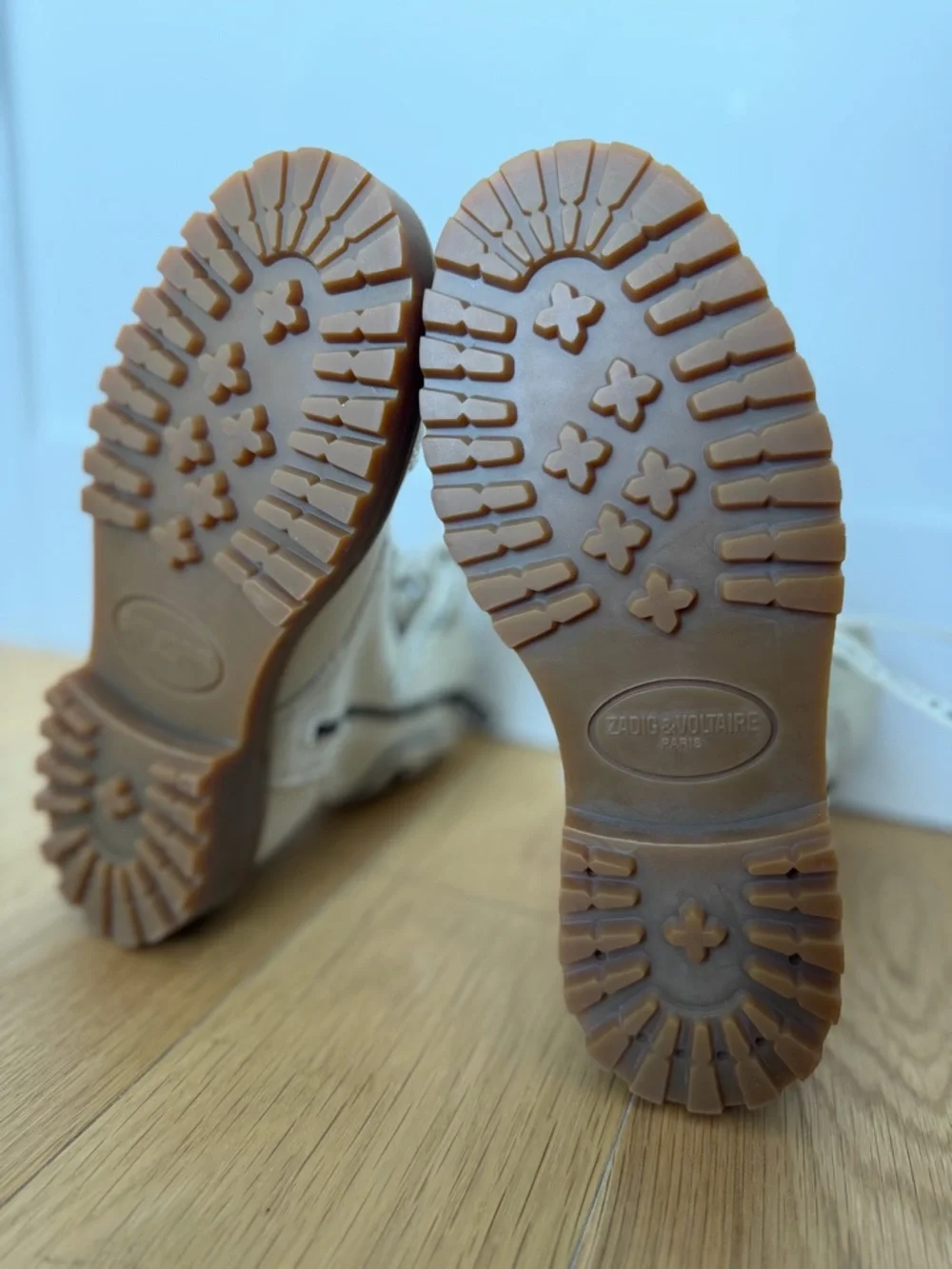 New Zadig & Voltaire Beige Canvas Lace-Up Combat Boots with Branded Laces - Picture 2 of 6